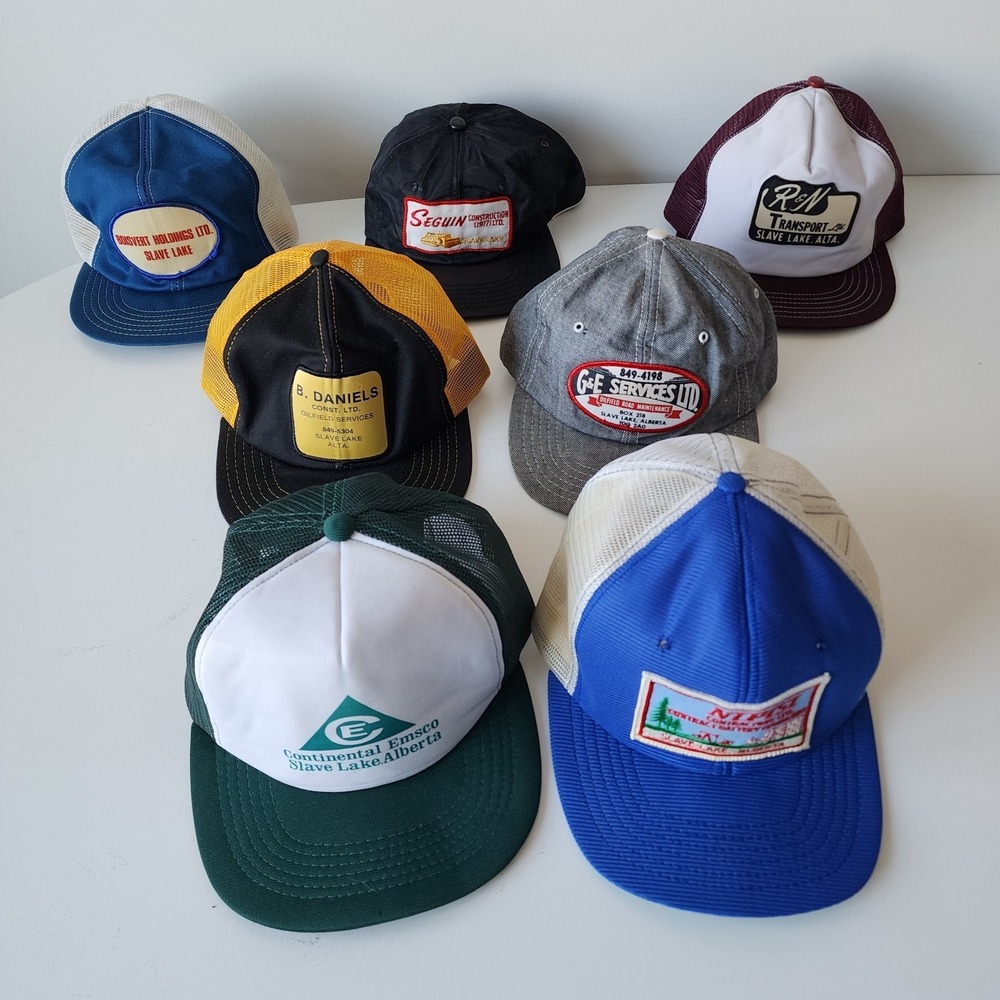 Vintage 80s Trucker Hat Slave Lake Alberta Lot of 7 Caps Trucking Transport